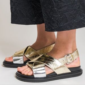 Marni Metallic Fussbett Sandals, Size 36/6